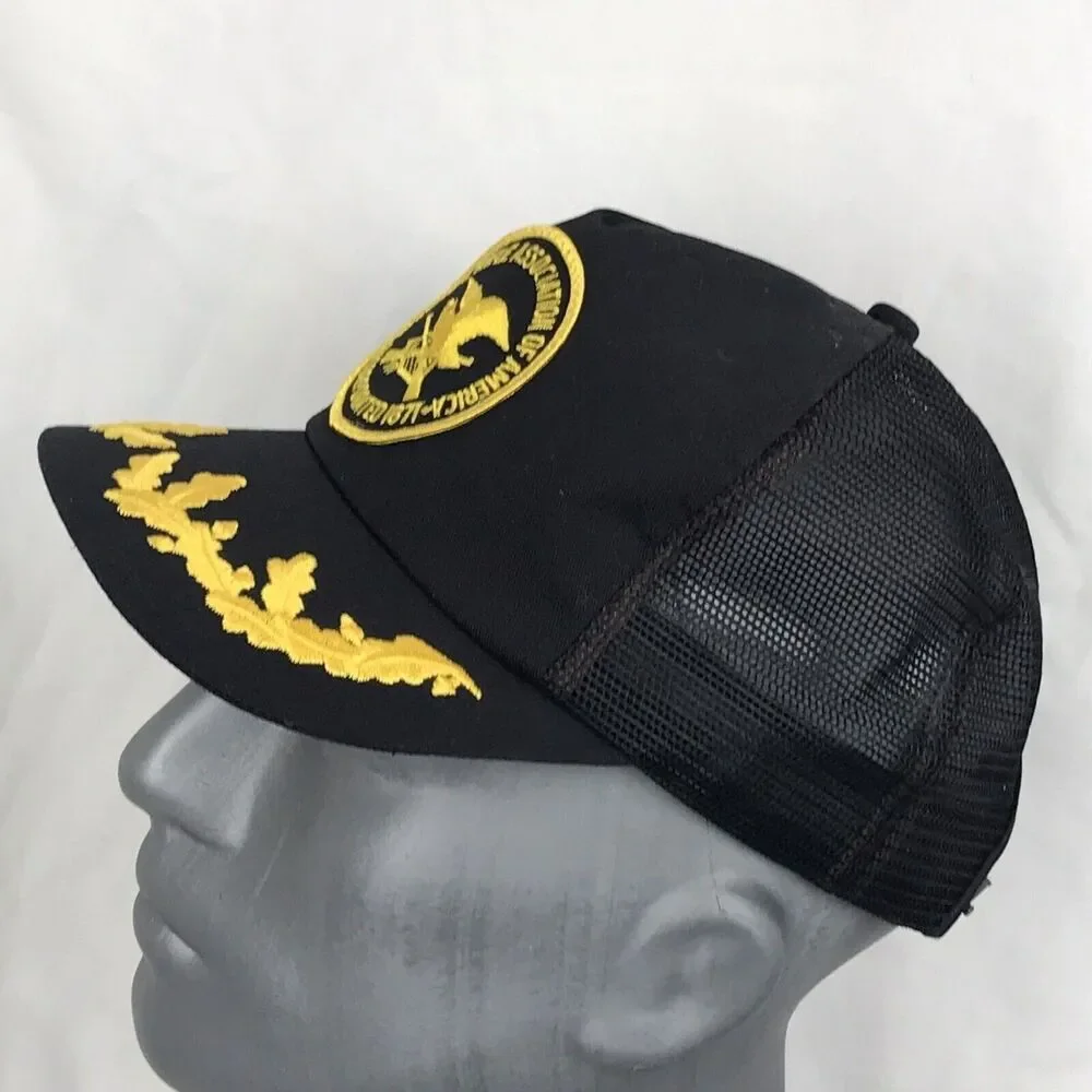 NRA Vintage Hat Cap Black Gold K-Products Made in USA Trucker Embroidered